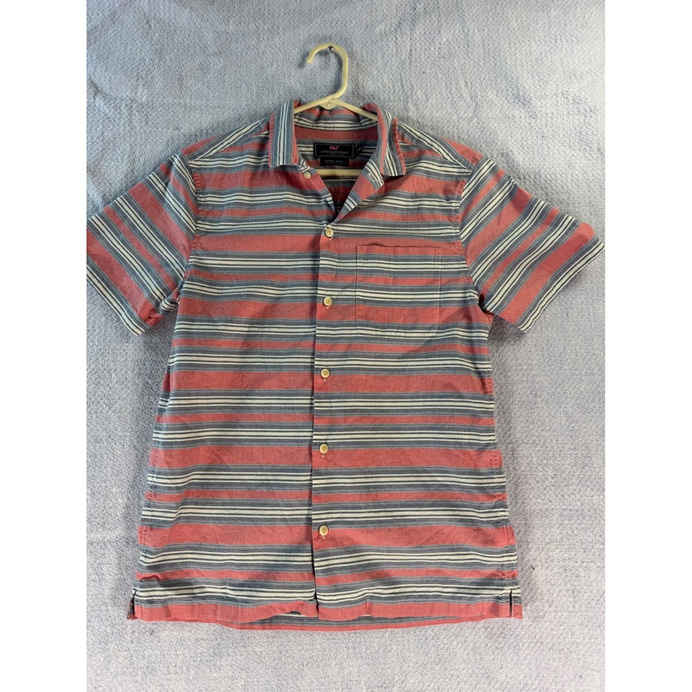 Vineyard Vines Cabana Shirt Mens XS Red Blue Striped Short Sleeve Button Down